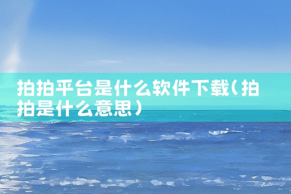 拍拍平台是什么软件下载